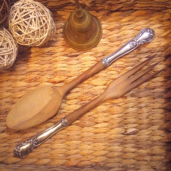 Dining Vintage Wood Sterling Silver Spoon And Fork Set Poshmark